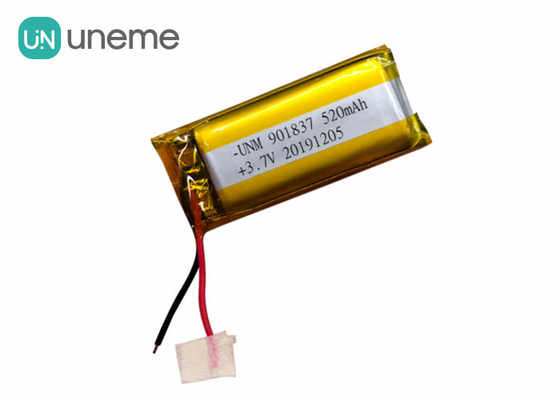 Batería li-ion de encargo del rectángulo 520mmAh, 901837 batería del polímero de la ión de litio del dispositivo de 1S1P que lleva 3.7V
